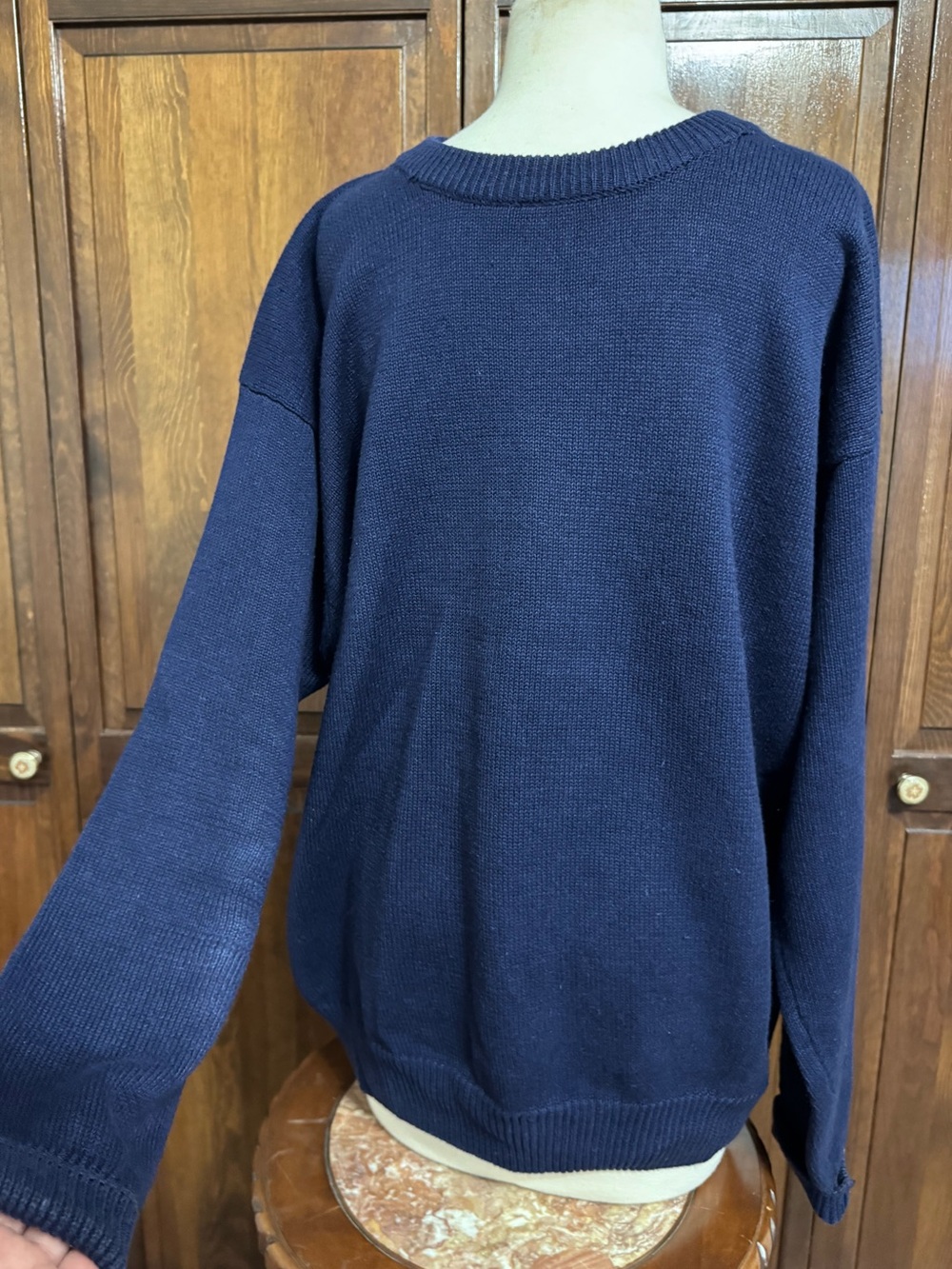 Vintage American Eagle Oversized Knit Navy Sweater 90s Ramie Cotton XL